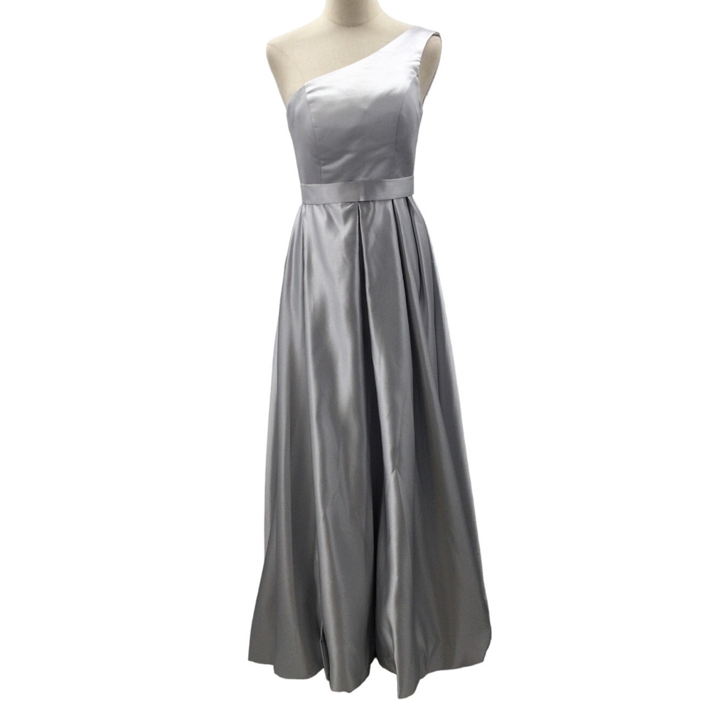 FORMAL PROM SZ 0 XS silver grey one shoulder lace up maxi gown dress NEW B43